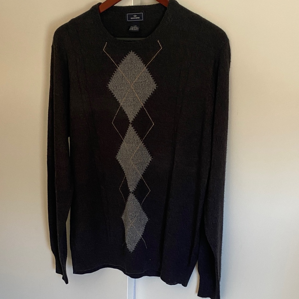 Dockers Men's Brown and Tan Argyle Crewneck Sweater
